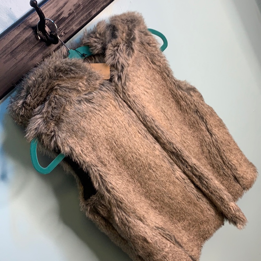 Grey faux fur vest with hood worn once !!!
